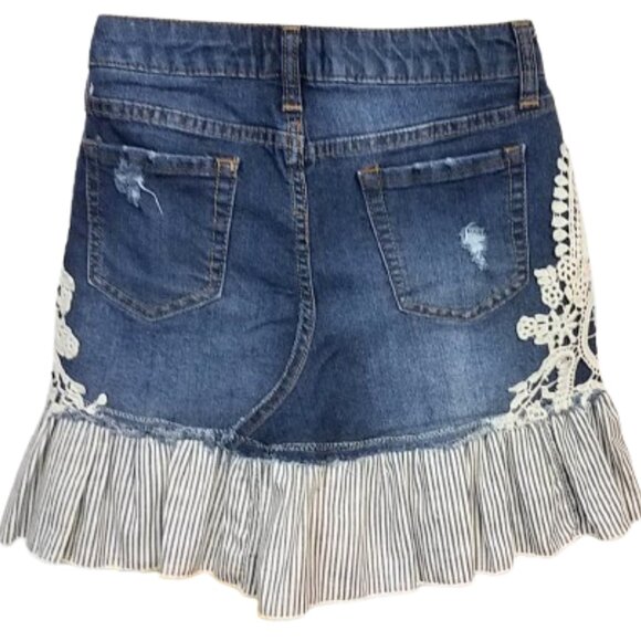 ARIZONA Refashioned Upcycled Distressed Denim Blue Jean Skirt - Girl's 16 - Picture 2 of 6